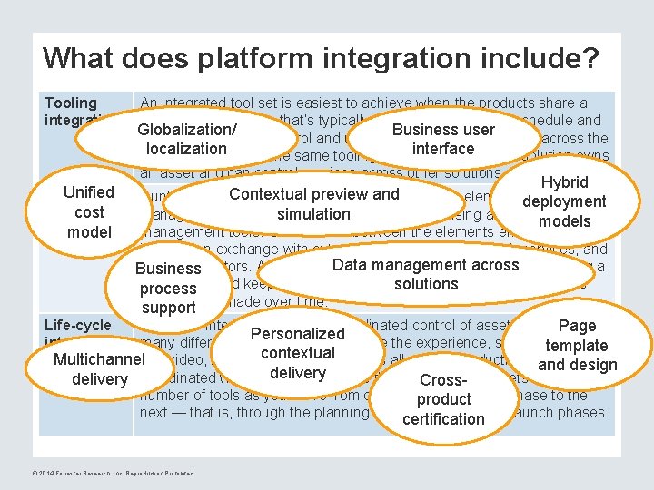 What does platform integration include? Tooling integration Unified Runtime cost integration model An integrated