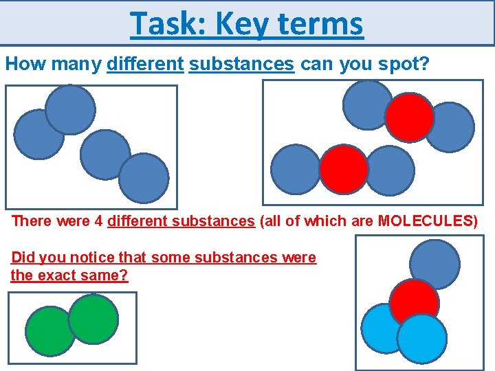 Task: Key terms How many different substances can you spot? There were 4 different
