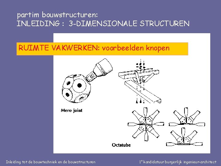 partim bouwstructuren: INLEIDING : 3 -DIMENSIONALE STRUCTUREN RUIMTE VAKWERKEN: voorbeelden knopen Inleiding tot de