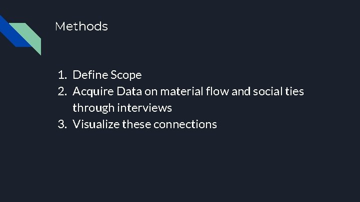 Methods 1. Define Scope 2. Acquire Data on material flow and social ties through
