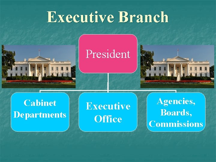 Executive Branch President Cabinet Departments Executive Office Agencies, Boards, Commissions 