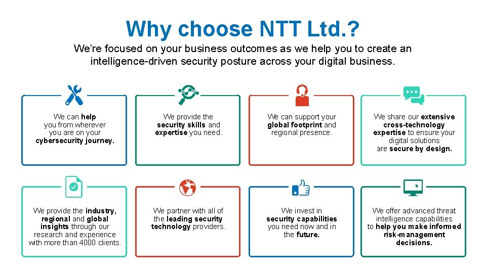Why choose NTT Ltd. ? We’re focused on your business outcomes as we help