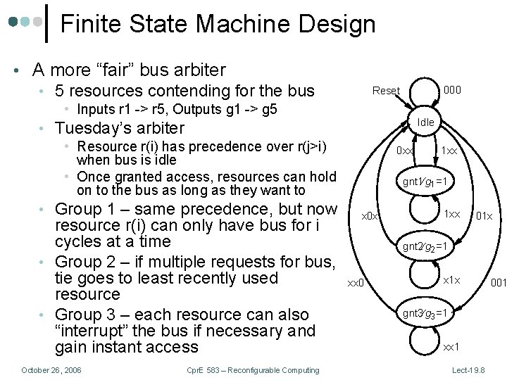 Finite State Machine Design • A more “fair” bus arbiter • 5 resources contending