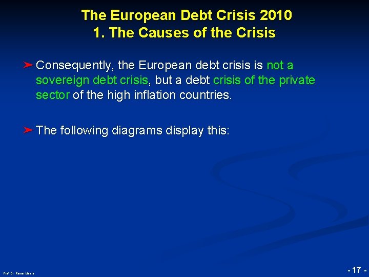 The European Debt Crisis 2010 1. The Causes of the Crisis ➤ Consequently, the