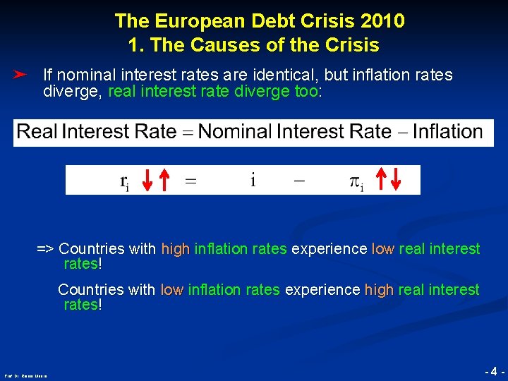 The European Debt Crisis 2010 1. The Causes of the Crisis ➤ If nominal