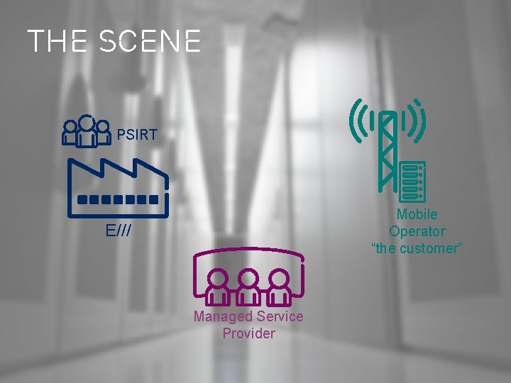 The scene PSIRT Mobile Operator “the customer” E/// Managed Service Provider Back to the