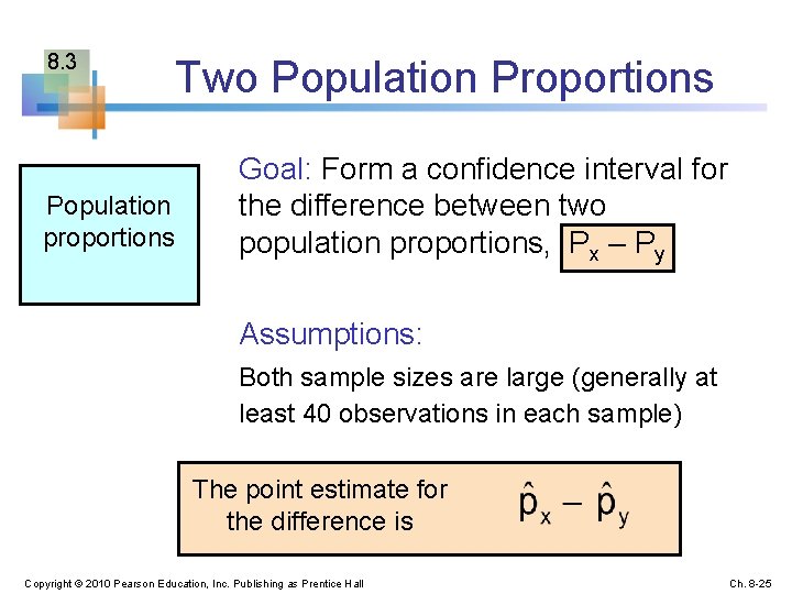 8. 3 Population proportions Two Population Proportions Goal: Form a confidence interval for the