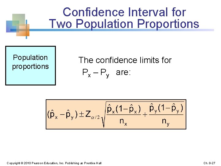 Confidence Interval for Two Population Proportions Population proportions The confidence limits for Px –