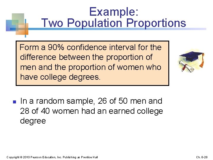 Example: Two Population Proportions Form a 90% confidence interval for the difference between the