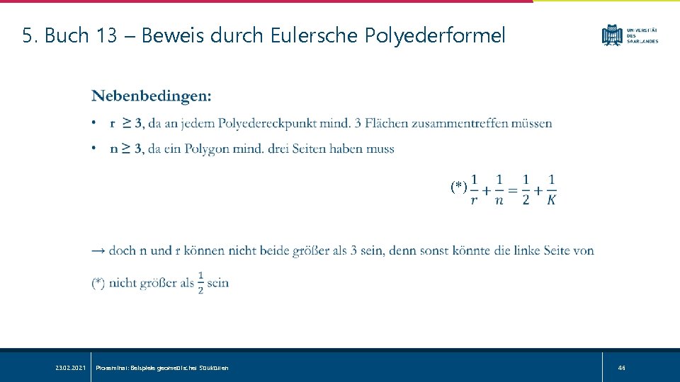 5. Buch 13 – Beweis durch Eulersche Polyederformel (*) 23. 02. 2021 Proseminar: Beispiele