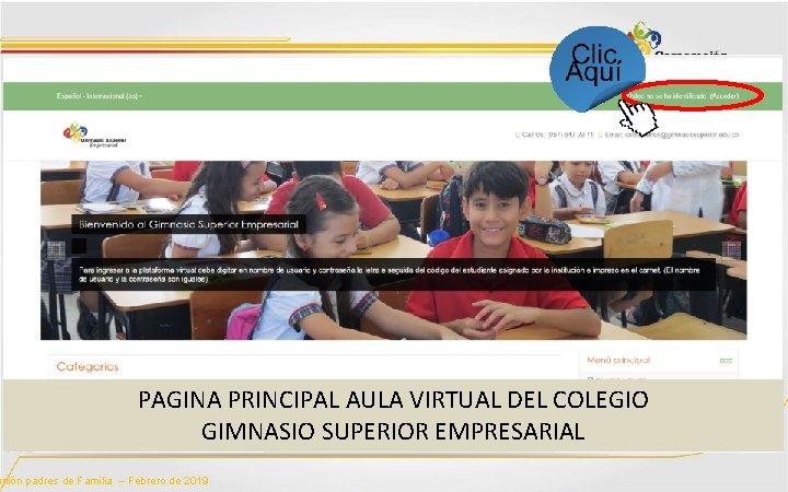 PAGINA PRINCIPAL AULA VIRTUAL DEL COLEGIO GIMNASIO SUPERIOR EMPRESARIAL unión padres de Familia –