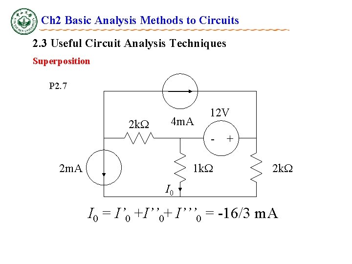 Ch 2 Basic Analysis Methods to Circuits 2. 3 Useful Circuit Analysis Techniques Superposition Ch 2 Basic Analysis Methods to Circuits 2. 3 Useful Circuit Analysis Techniques Superposition