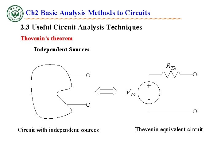 Ch 2 Basic Analysis Methods to Circuits 2. 3 Useful Circuit Analysis Techniques Thevenin’s Ch 2 Basic Analysis Methods to Circuits 2. 3 Useful Circuit Analysis Techniques Thevenin’s