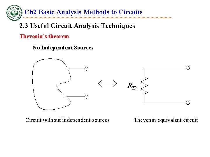 Ch 2 Basic Analysis Methods to Circuits 2. 3 Useful Circuit Analysis Techniques Thevenin’s Ch 2 Basic Analysis Methods to Circuits 2. 3 Useful Circuit Analysis Techniques Thevenin’s