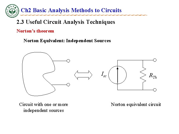 Ch 2 Basic Analysis Methods to Circuits 2. 3 Useful Circuit Analysis Techniques Norton’s Ch 2 Basic Analysis Methods to Circuits 2. 3 Useful Circuit Analysis Techniques Norton’s