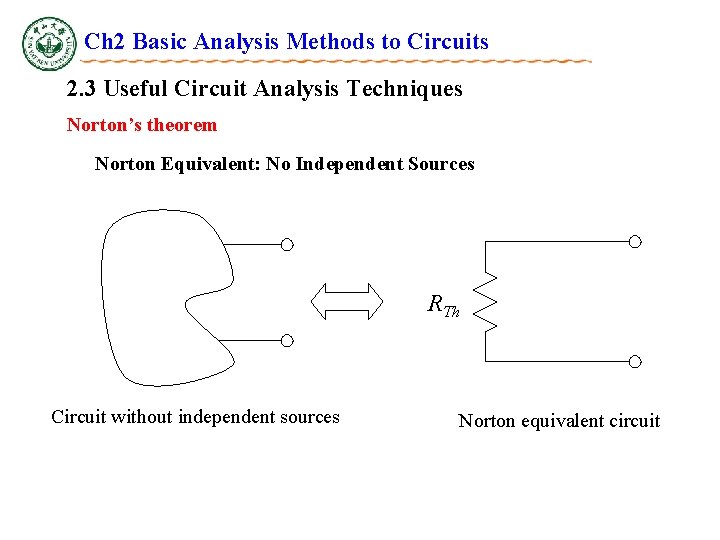 Ch 2 Basic Analysis Methods to Circuits 2. 3 Useful Circuit Analysis Techniques Norton’s Ch 2 Basic Analysis Methods to Circuits 2. 3 Useful Circuit Analysis Techniques Norton’s
