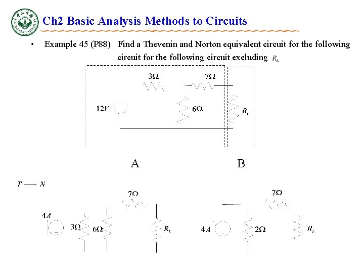 Ch 2 Basic Analysis Methods to Circuits • Example 45 (P 88) Find a Ch 2 Basic Analysis Methods to Circuits • Example 45 (P 88) Find a