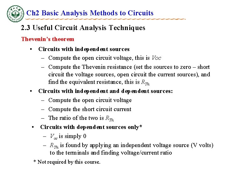Ch 2 Basic Analysis Methods to Circuits 2. 3 Useful Circuit Analysis Techniques Thevenin’s Ch 2 Basic Analysis Methods to Circuits 2. 3 Useful Circuit Analysis Techniques Thevenin’s