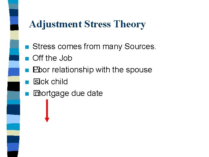 Adjustment Stress Theory n n n Stress comes from many Sources. Off the Job