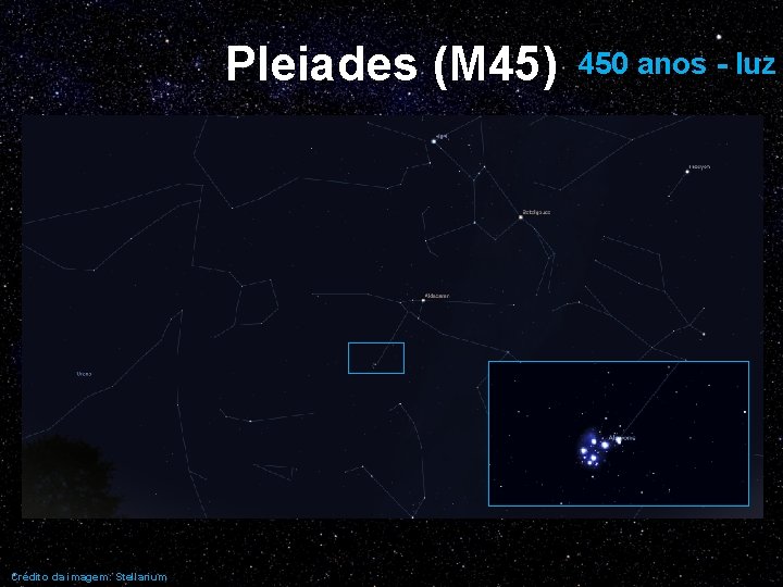 Pleiades (M 45) Crédito da imagem: Stellarium 450 anos - luz 