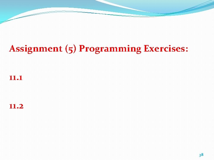 Assignment (5) Programming Exercises: 11. 1 11. 2 38 
