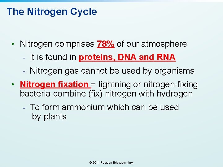 The Nitrogen Cycle • Nitrogen comprises 78% of our atmosphere - It is found