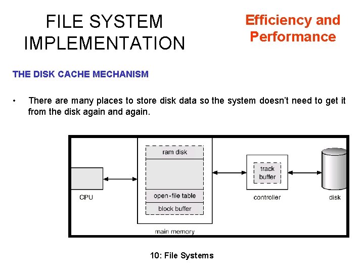 FILE SYSTEM IMPLEMENTATION Efficiency and Performance THE DISK CACHE MECHANISM • There are many