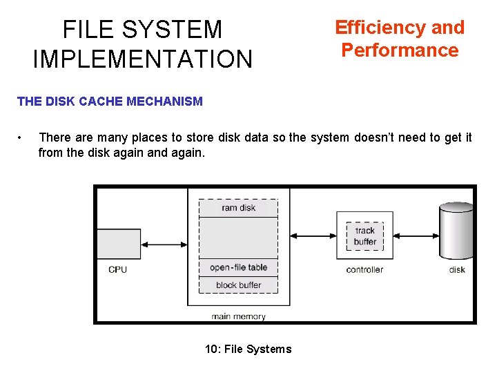 FILE SYSTEM IMPLEMENTATION Efficiency and Performance THE DISK CACHE MECHANISM • There are many FILE SYSTEM IMPLEMENTATION Efficiency and Performance THE DISK CACHE MECHANISM • There are many