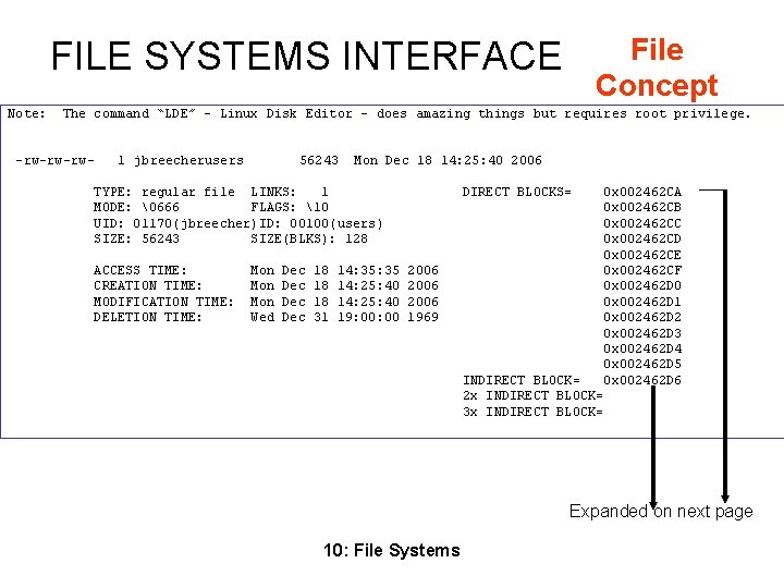 File Concept FILE SYSTEMS INTERFACE Note: The command “LDE” – Linux Disk Editor –