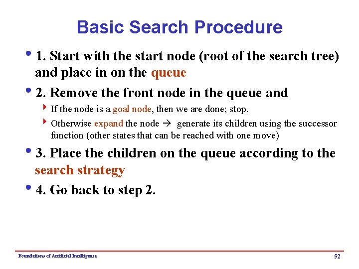 Basic Search Procedure i 1. Start with the start node (root of the search