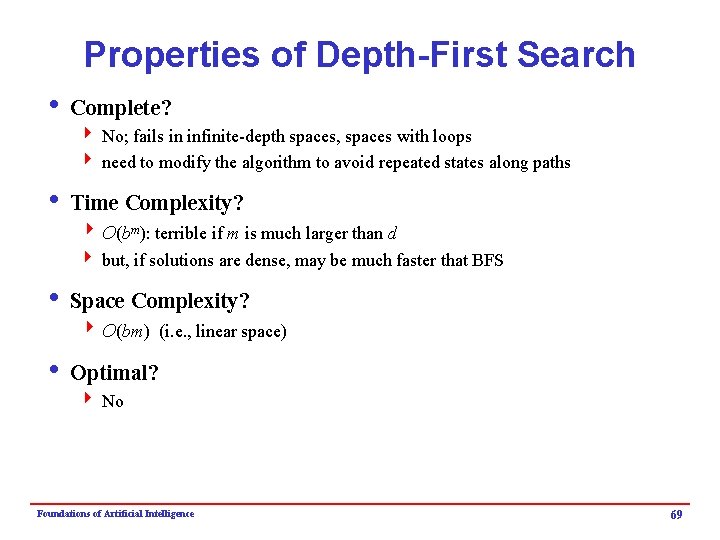 Properties of Depth-First Search i Complete? 4 No; fails in infinite-depth spaces, spaces with