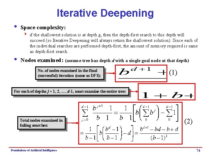 Iterative Deepening i Space complexity: 4 if the shallowest solution is at depth g,