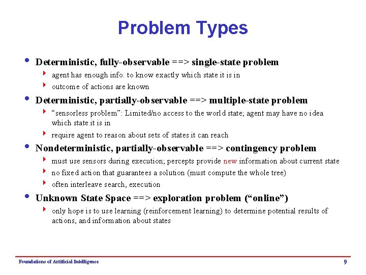 Problem Types i Deterministic, fully-observable ==> single-state problem 4 agent has enough info. to