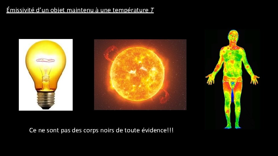 Émissivité d’un objet maintenu à une température T Ce ne sont pas des corps