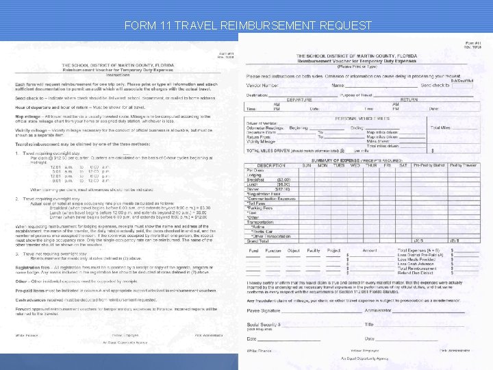 FORM 11 TRAVEL REIMBURSEMENT REQUEST 