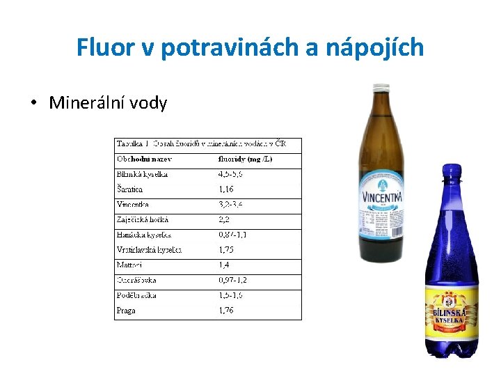 Fluor v potravinách a nápojích • Minerální vody 