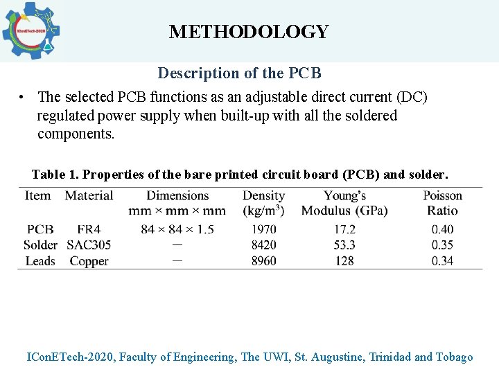 METHODOLOGY Description of the PCB • The selected PCB functions as an adjustable direct