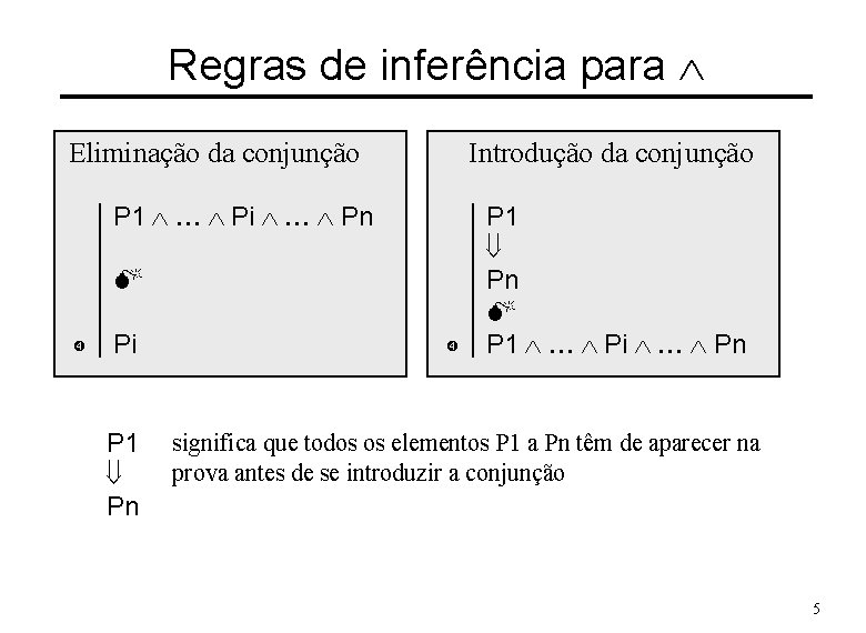 Regras de inferência para Ù Eliminação da conjunção Introdução da conjunção P 1 Ù