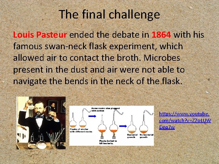 The final challenge Louis Pasteur ended the debate in 1864 with his famous swan-neck