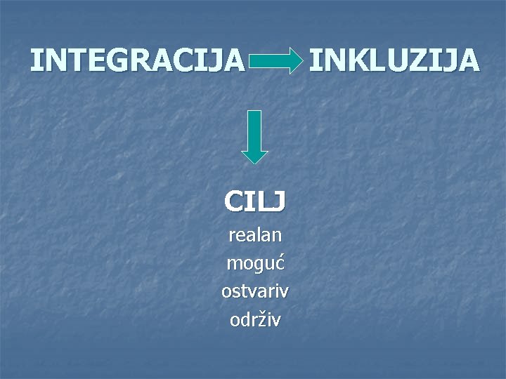 INTEGRACIJA CILJ realan moguć ostvariv održiv INKLUZIJA 