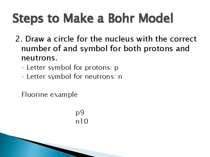 Steps to Make a Bohr Model 2. Draw a circle for the nucleus with