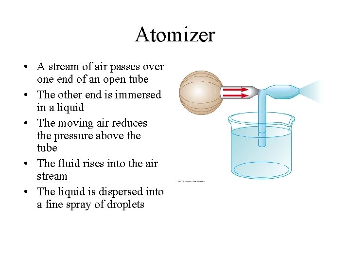 Atomizer • A stream of air passes over one end of an open tube