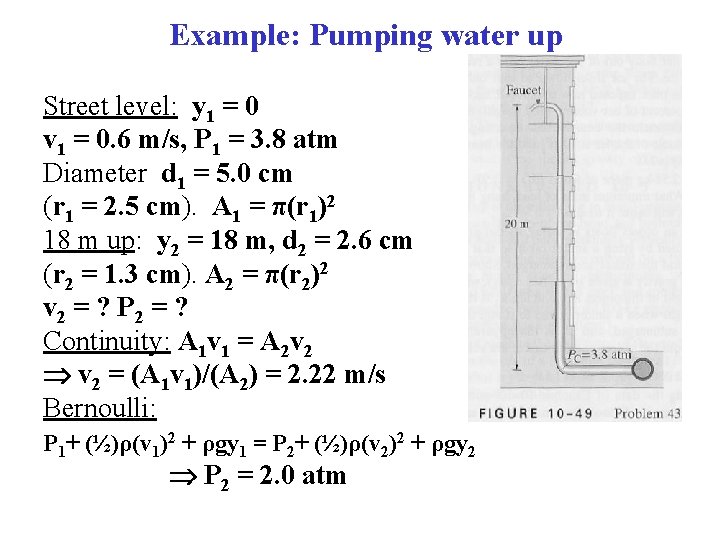 Example: Pumping water up Street level: y 1 = 0 v 1 = 0.