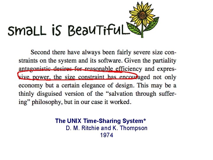 Small is beautiful? The UNIX Time-Sharing System* D. M. Ritchie and K. Thompson 1974