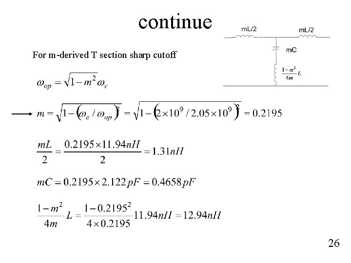 continue For m-derived T section sharp cutoff 26 