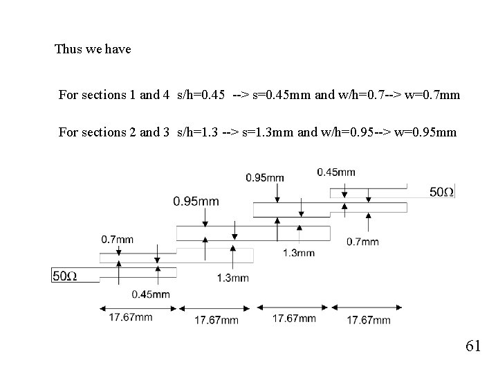 Thus we have For sections 1 and 4 s/h=0. 45 --> s=0. 45 mm