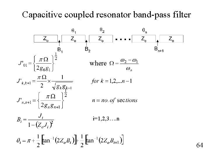 Capacitive coupled resonator band-pass filter where i=1, 2, 3…. n 64 
