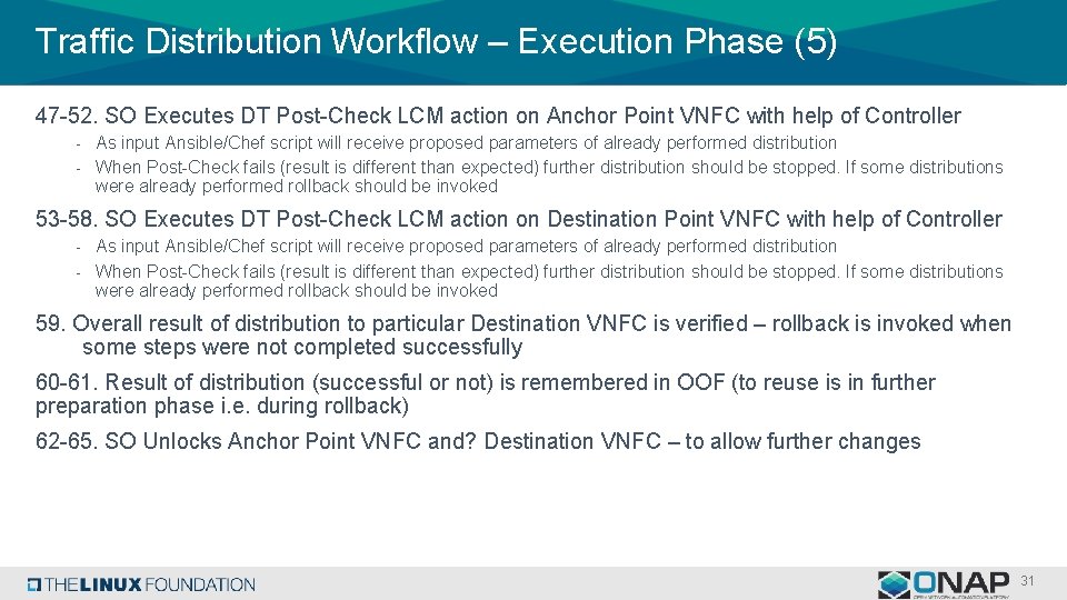 Traffic Distribution Workflow – Execution Phase (5) 47 -52. SO Executes DT Post-Check LCM