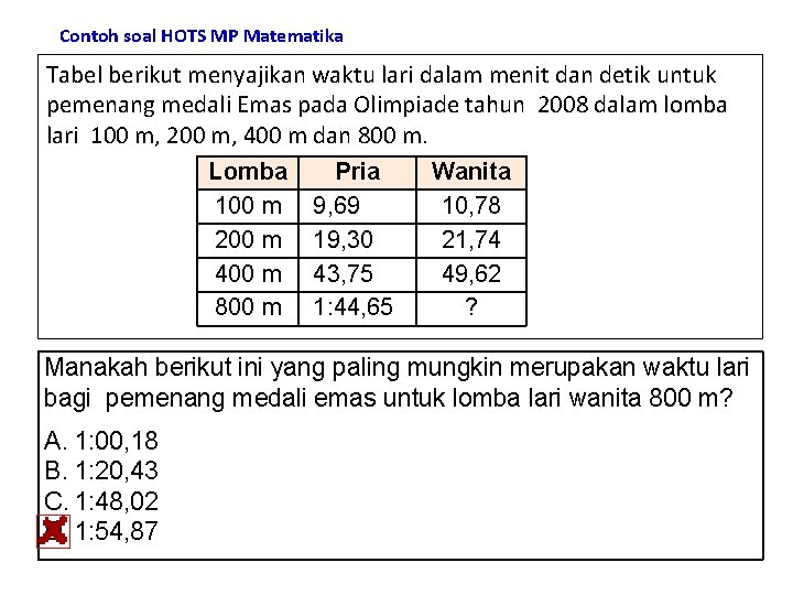 Contoh soal HOTS MP Matematika Tabel berikut menyajikan waktu lari dalam menit dan detik