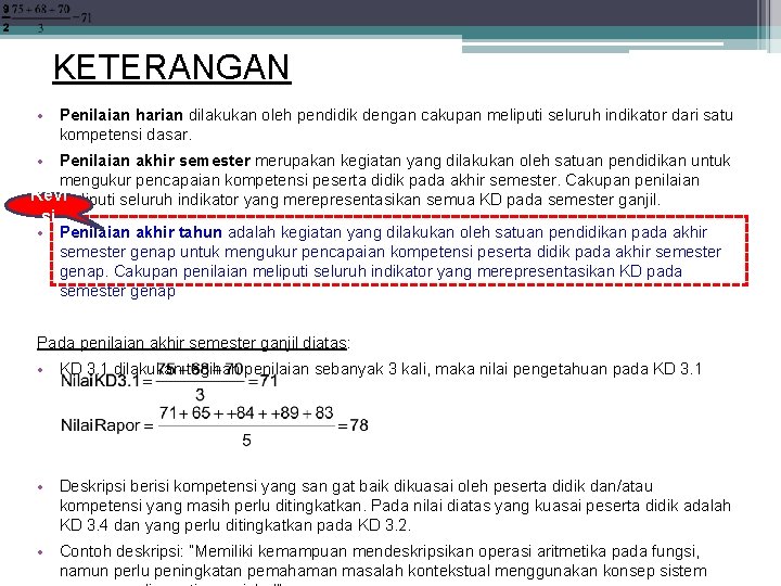 KETERANGAN • Penilaian harian dilakukan oleh pendidik dengan cakupan meliputi seluruh indikator dari satu